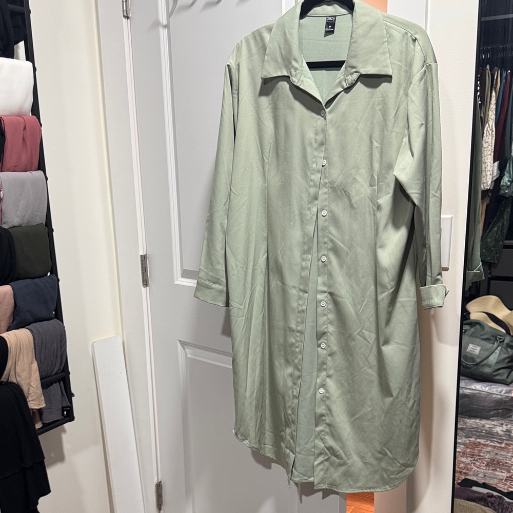 Sage Green Button-Up Shirt Dress